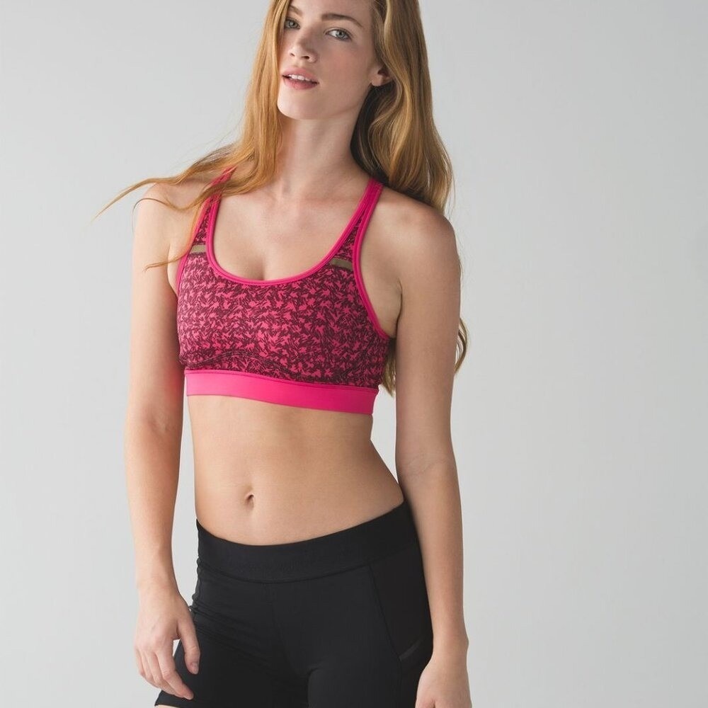Lululemon All Sport Bra Pink Abstract Print Strappy Racerback XS